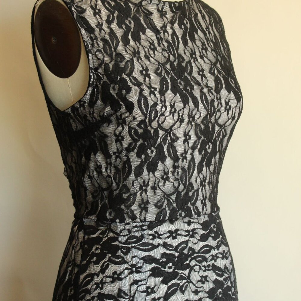 Black Lace Maxi Dress, Hi Lo Sleeveless Gown, Size Large - Picture 4 of 11